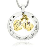 Cant Be Replaced Necklace - Double Feet Birthstones - Mothers Jewellery by Belle Fever