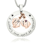 Cant Be Replaced Necklace - Double Feet Birthstones - Mothers Jewellery by Belle Fever