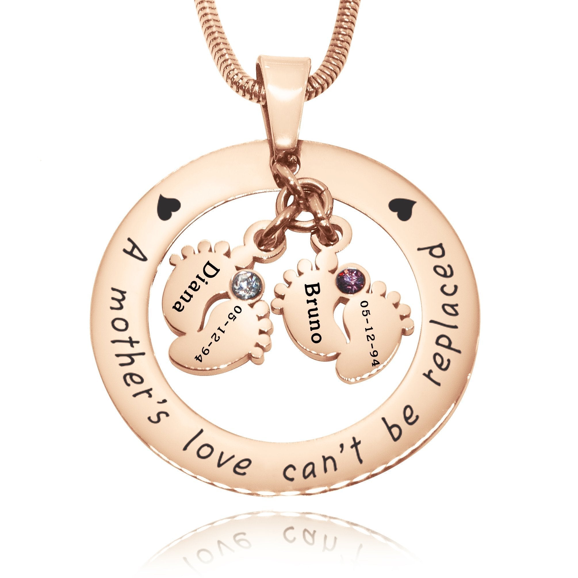 Cant Be Replaced Necklace - Double Feet Birthstones - Mothers Jewellery by Belle Fever