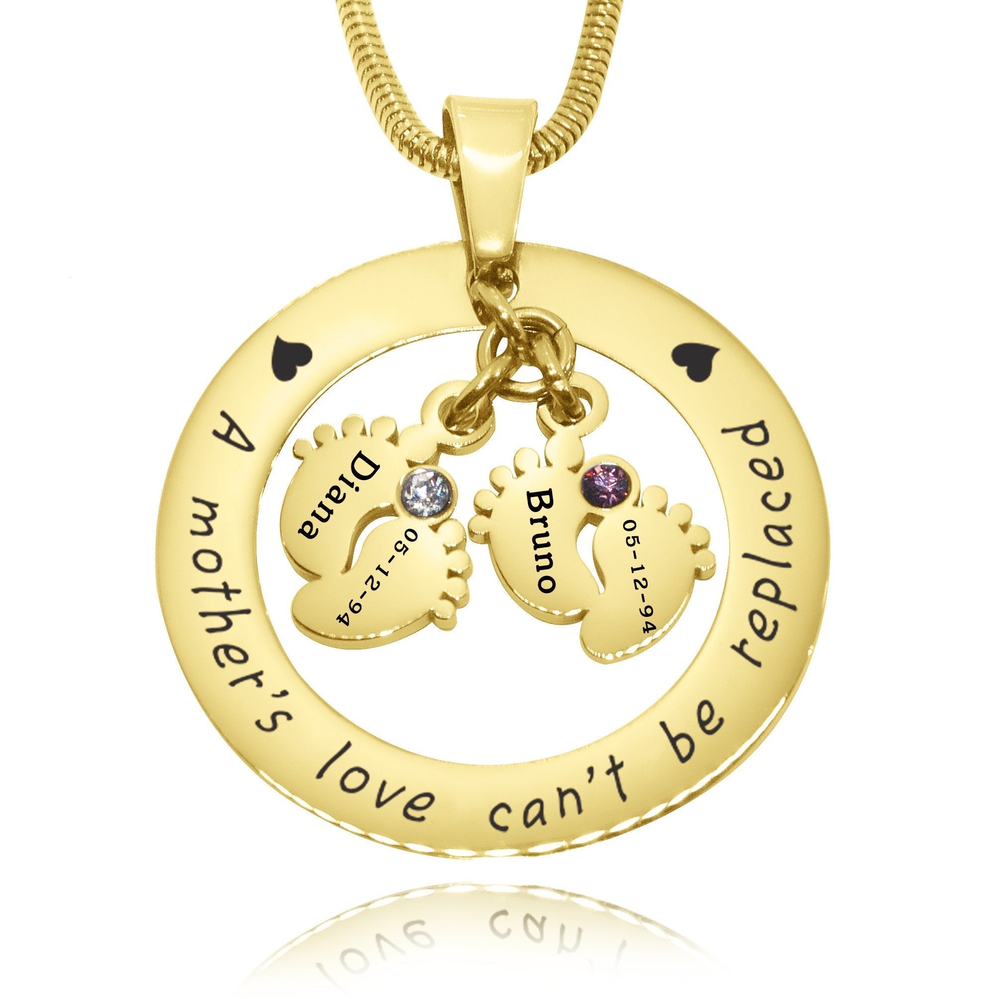 Cant Be Replaced Necklace - Double Feet Birthstones - Mothers Jewellery by Belle Fever