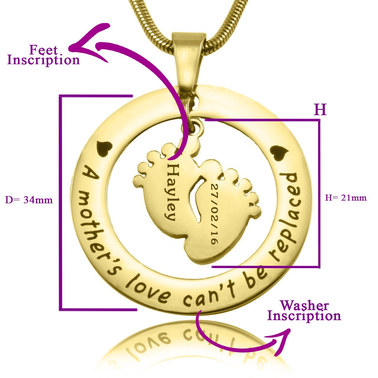 Cant Be Replaced Necklace - Single Feet - Mothers Jewellery by Belle Fever