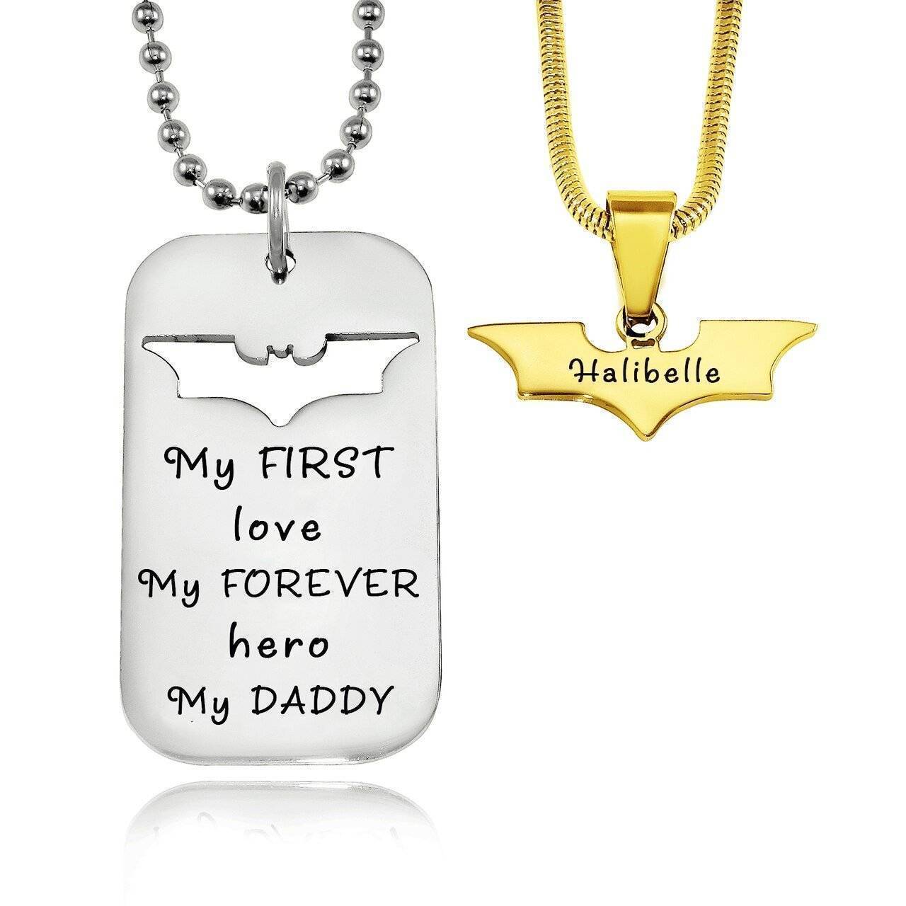 Dog Tag Super Hero Bat - Two Necklaces - Mens Jewellery by Belle Fever