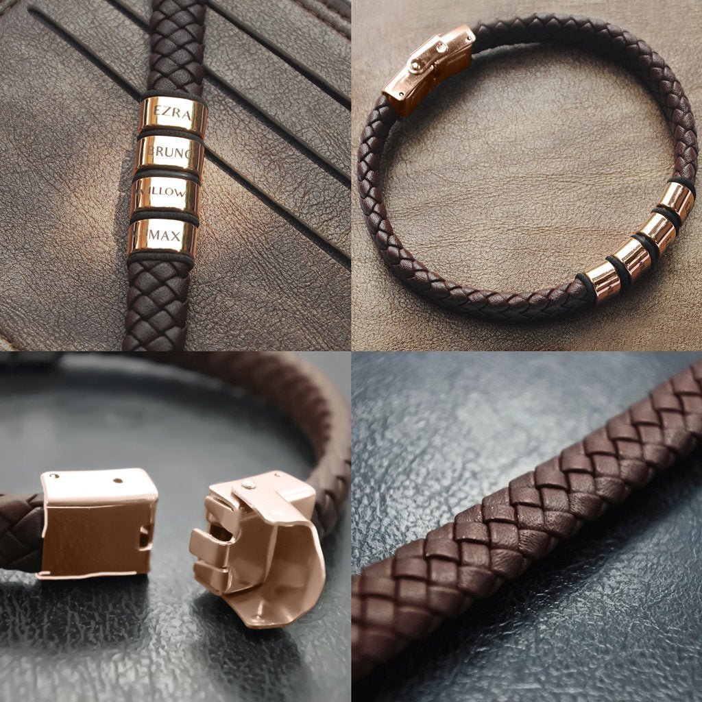 Personalised Brown Leather Bracelet - Bangles & Bracelets by Belle Fever