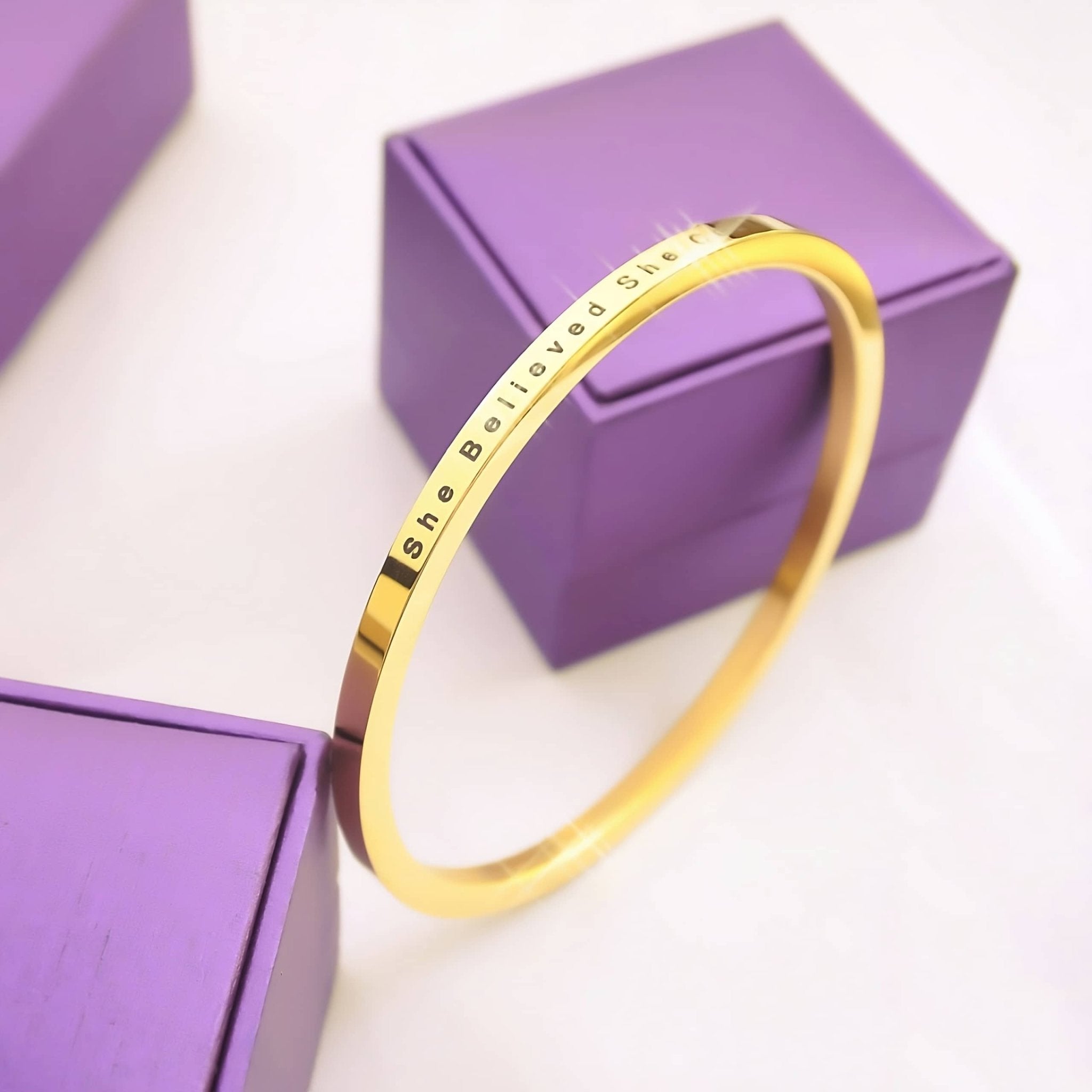 She Believed She Could | Inspirational Bangle - Bangles & Bracelets by Belle Fever