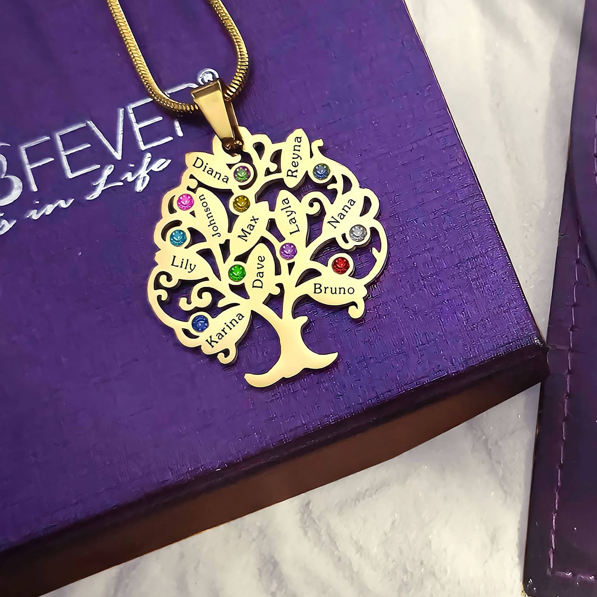 Tree of My Life Birthstones | Personalised Necklace with Names - Family Tree Necklaces by Belle Fever