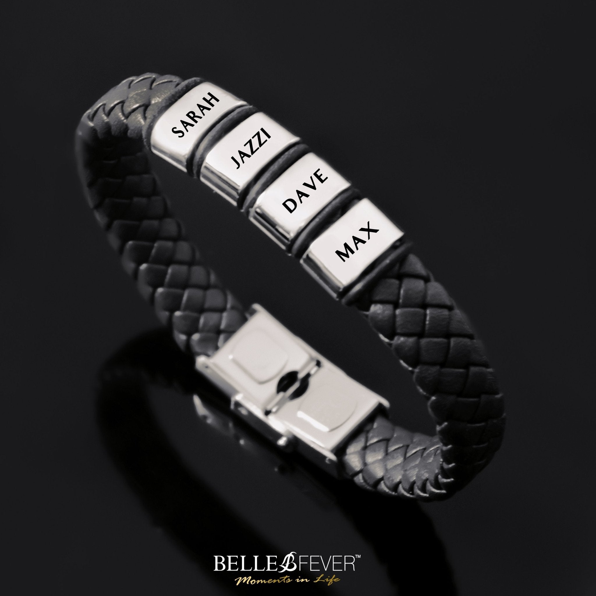 Personalised Black Leather Bracelet - BELLE FEVER