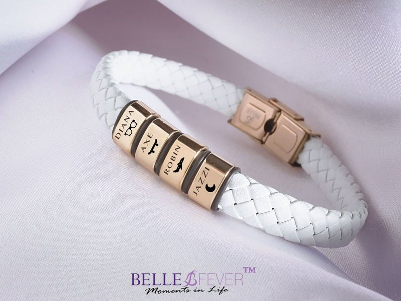 Personalised White Leather Bracelet - BELLE FEVER