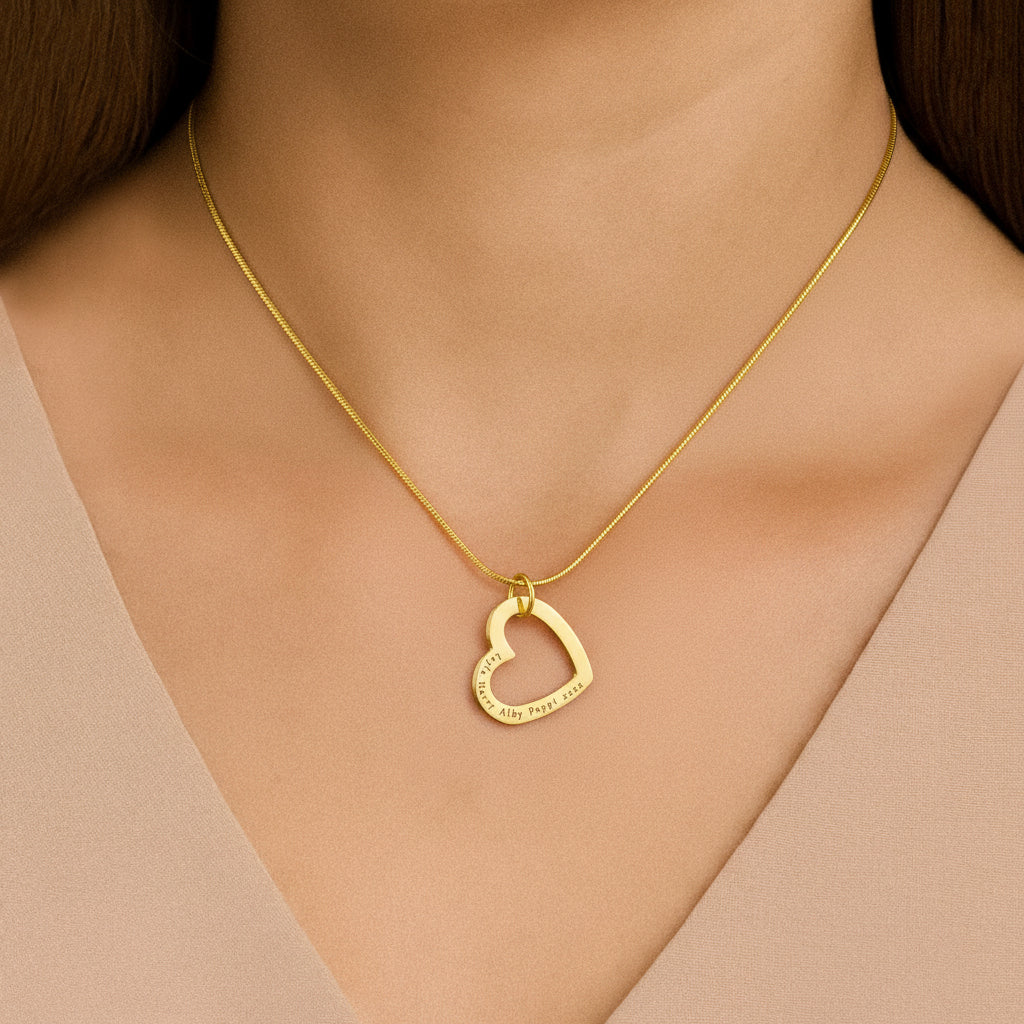 Belle Fever Always In My Heart Necklace — gold heart pendant worn close to the heart, handcrafted to celebrate love, family, and everlasting bonds.