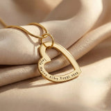 Belle Fever Always In My Heart necklace gold styling, personalised open heart necklace, engraved name jewellery, anniversary gift keepsake
