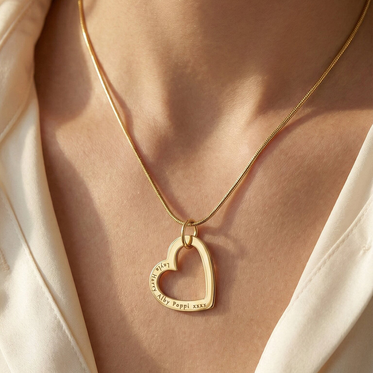 Belle Fever Always In My Heart necklace close wearing, engraved name necklace, romantic keepsake gift