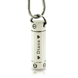 Silver Cylinder Cremation Necklace by Belle Fever — sleek and sentimental memorial jewellery holding ashes to honour precious memories.