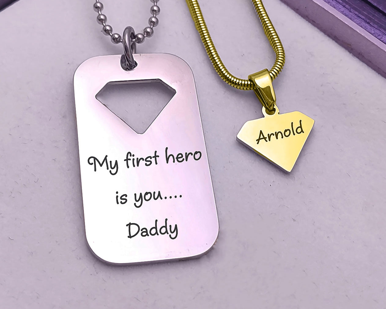 Heroic Man Dog Tag Set of Two Necklaces
