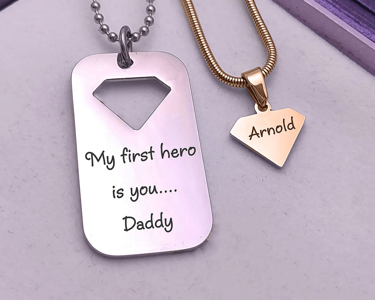 Heroic Man Dog Tag Set of Two Necklaces