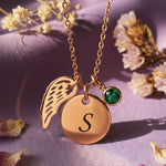 Rose Gold Memorial Angel Necklace with Stone Charm - Memorial & Cremation Jewellery by Belle Fever