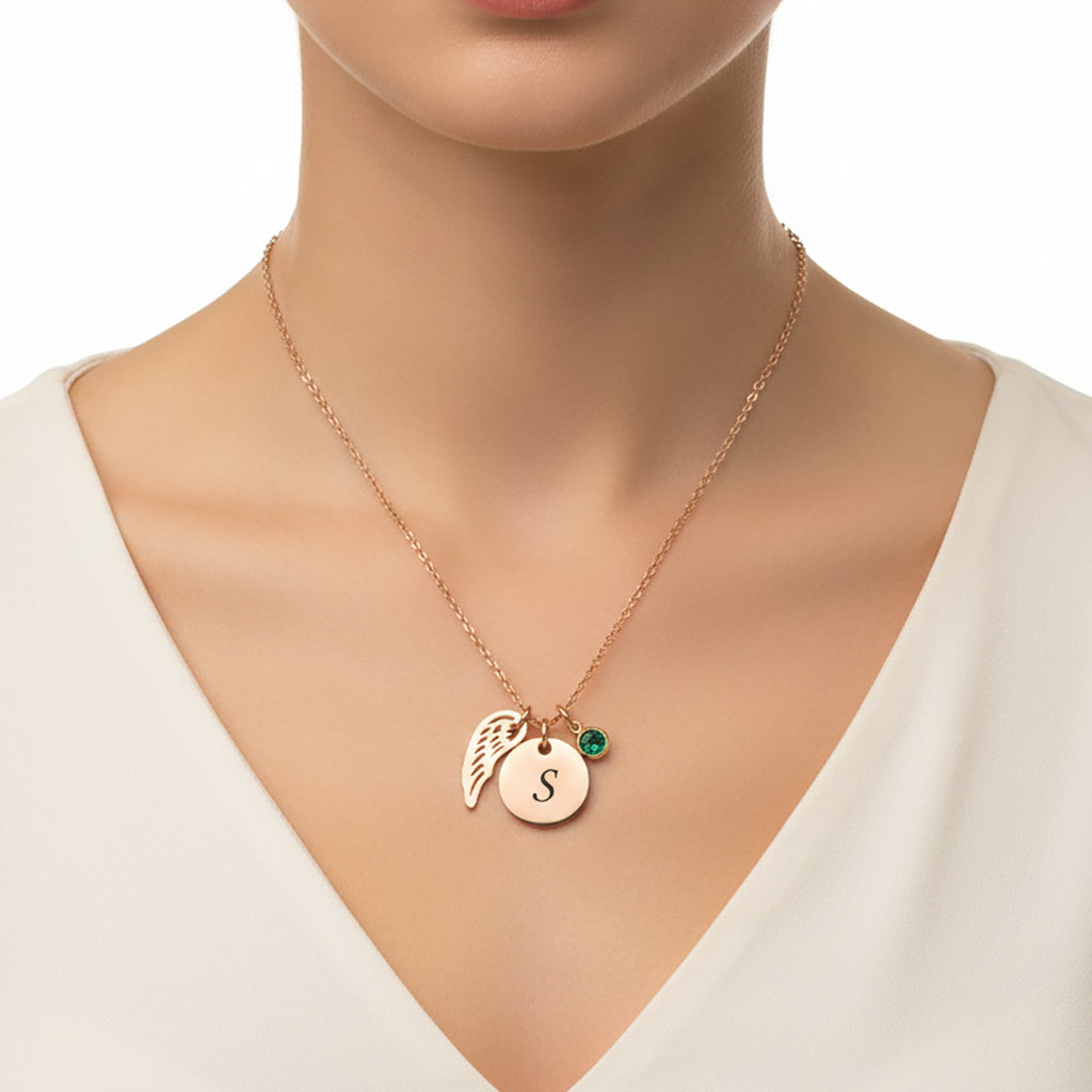 Silver Memorial Angel Necklace with Stone Charm, Memorial & Cremation Jewellery by Belle Fever, Remembrace gift