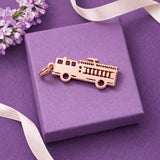 Belle Fever rose gold fire truck charm on lavender gift box, personalised firefighter truck charm jewellery gift idea