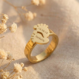 Belle Fever Footprint ring engraved with name and date, meaningful keepsake jewelry gift for mom celebrating motherhood