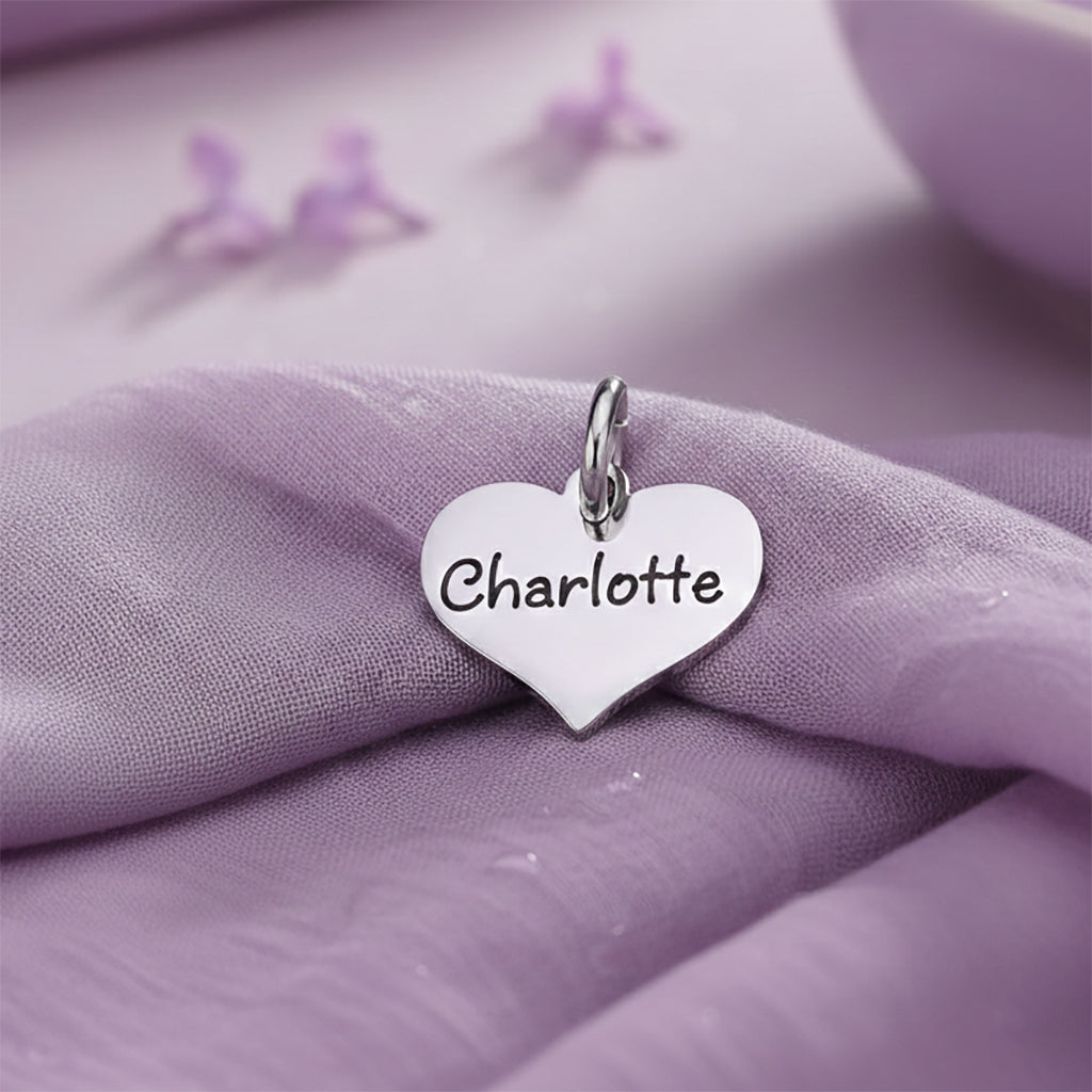 belle fever heart charm for keyring with engraved name, romantic keepsake gift for loved ones