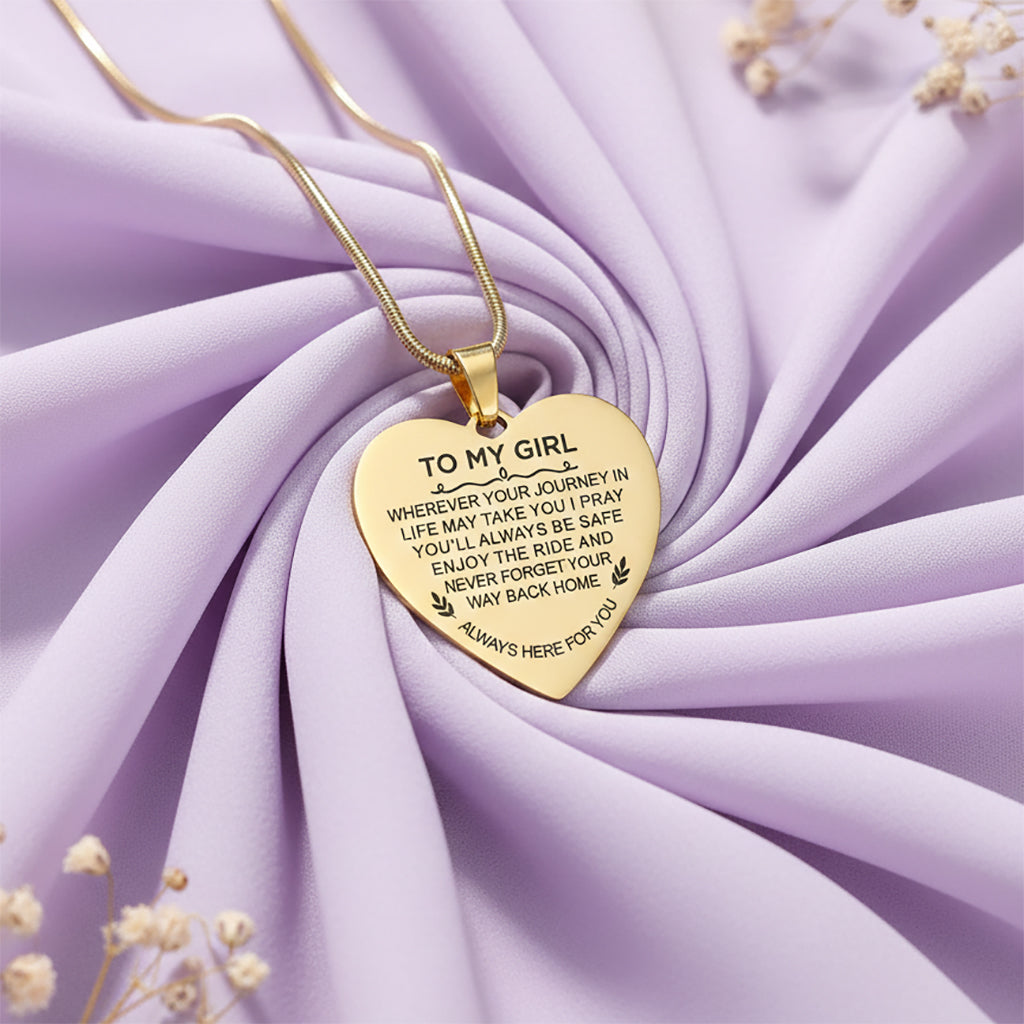 Gold Heart Necklace Always Here For You  in purple backdrop - Memorial & Cremation Jewellery by Belle Fever