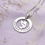 Belle Fever personalized held forever necklace in silver, custom engraved sympathy gift, remembrance jewelry