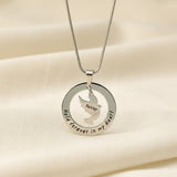 Belle Fever silver personalized memorial dove necklace, custom engraved sympathy gift, remembrance jewelry