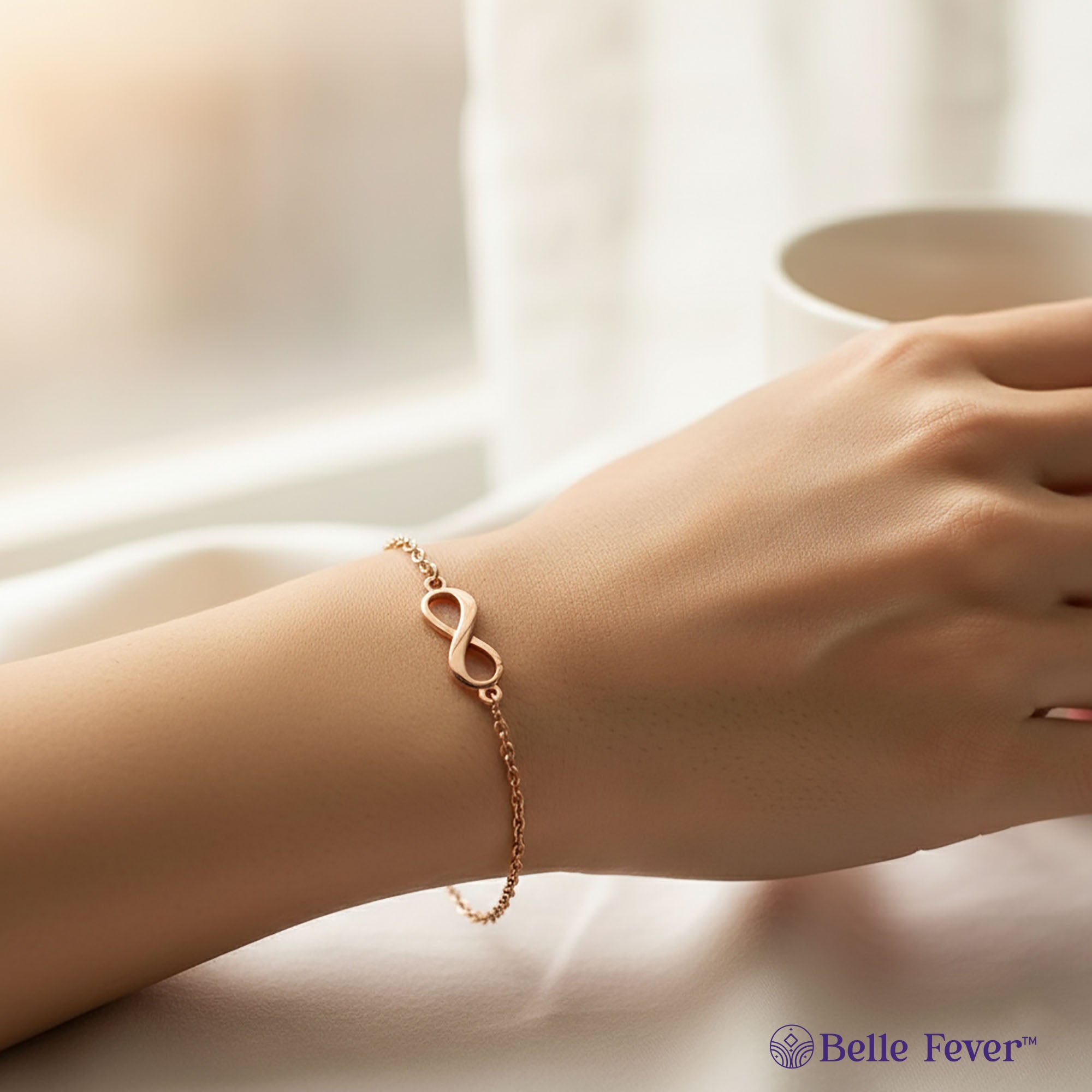 Belle Fever Infinity Bracelet — dainty gold bracelet featuring the infinity symbol, a beautiful reminder of unbreakable love and endless connection.