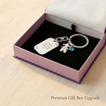 Kids personalised tag keyring in premium gift box, meaningful family keepsake gift