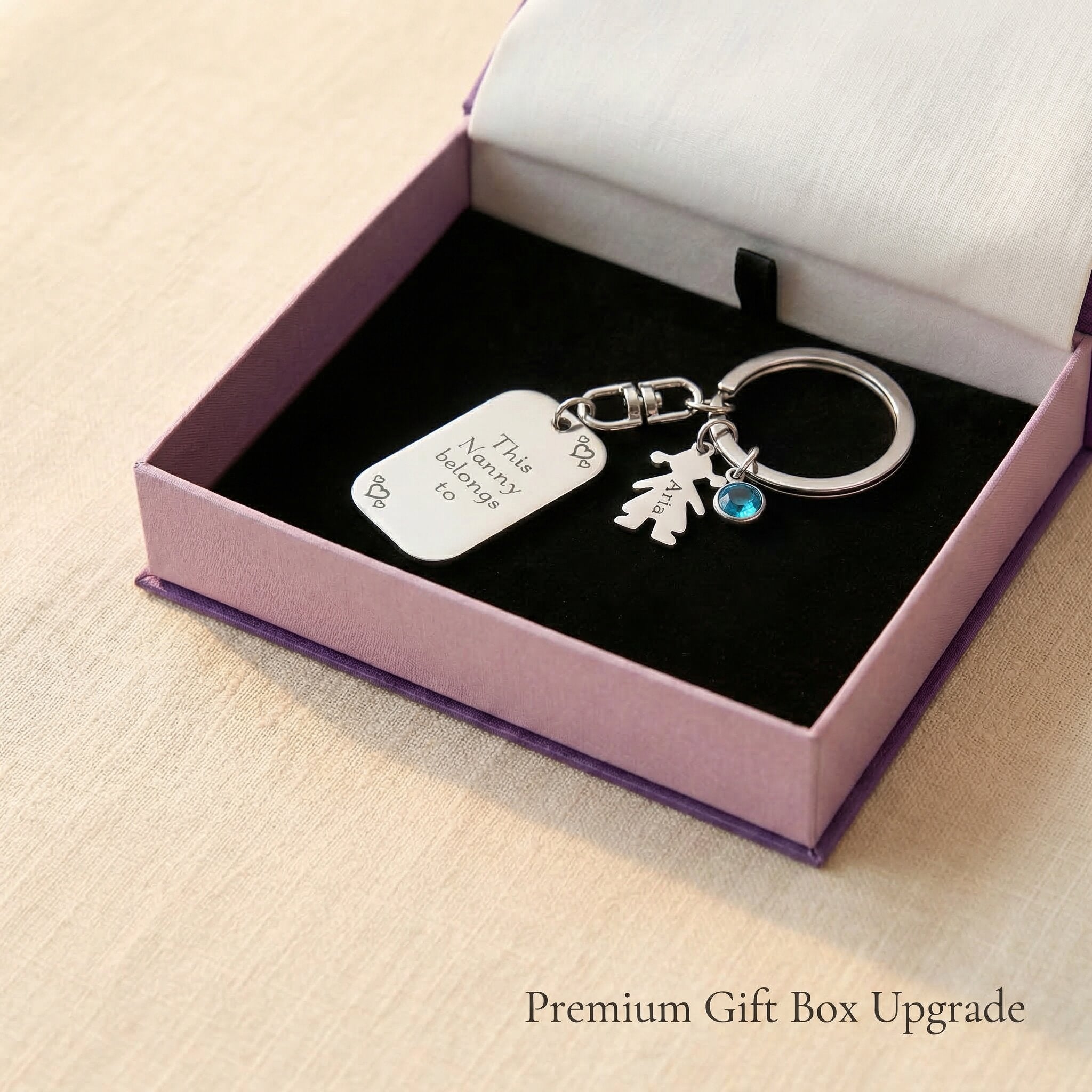 Kids personalised tag keyring in premium gift box, meaningful family keepsake gift
