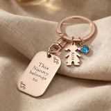 Kids Love Tag Keyring in rose gold with engraved heart disc and charm, meaningful keepsake gift