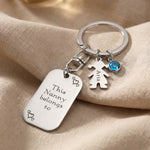 Kids Love Tag Keyring in silver with engraved tag, birthstone and child charm, family keepsake