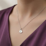 Belle Fever missing piece necklace wearing shot, romantic couple jewellery, anniversary gift idea, meaningful everyday keepsake necklace