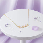 Gold Belle Fever Name Necklace — a custom handcrafted pendant with optional birthstones, designed to honour individuality and precious memories.