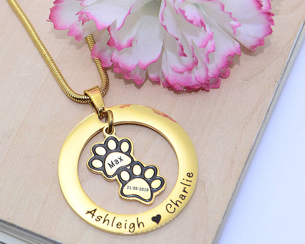 Paw Prints Washer Necklace