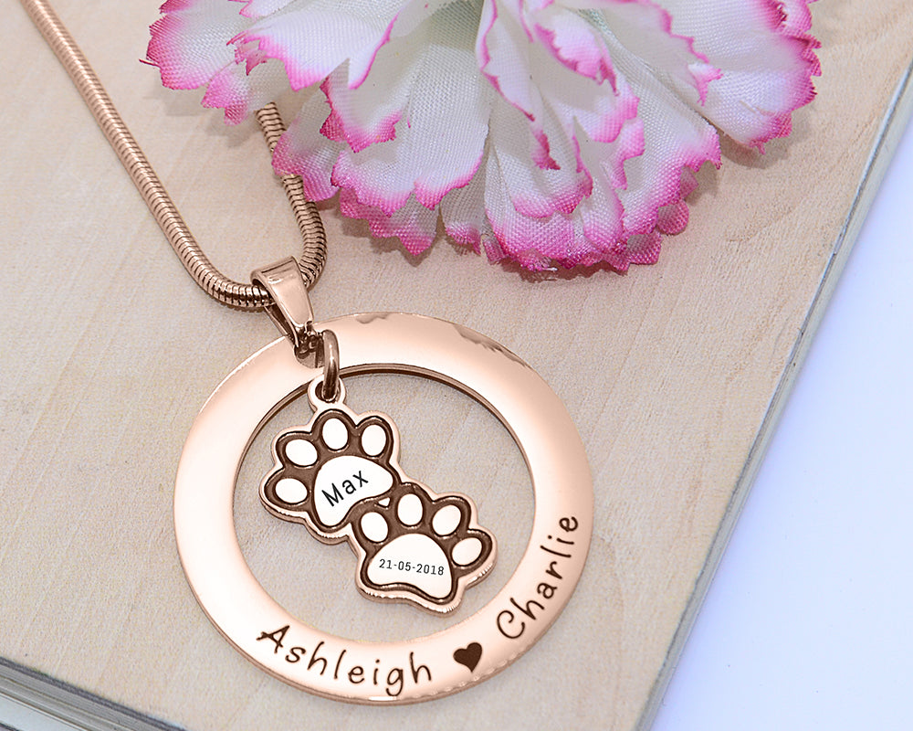 Paw Prints Washer Necklace