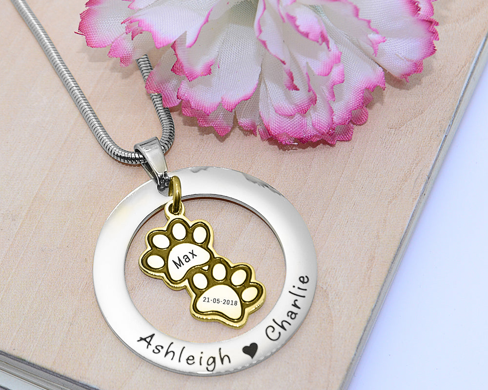 Paw Prints Washer Necklace
