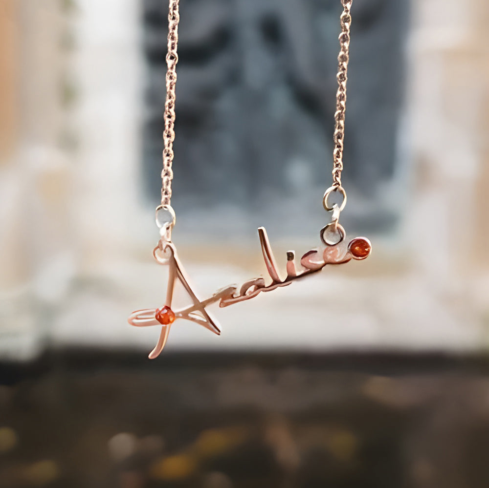 Signature Font Name Necklace (Birthstones Optional)