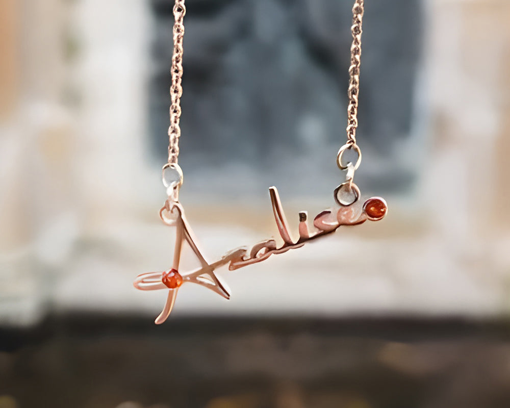 Signature Font Name Necklace (Birthstones Optional)