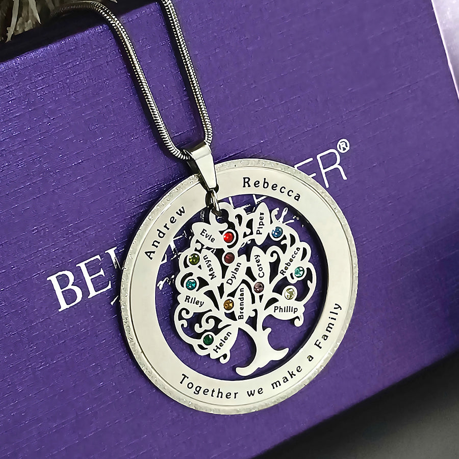 Tree of My Life Necklace with Sparkling Washer & Birthstones