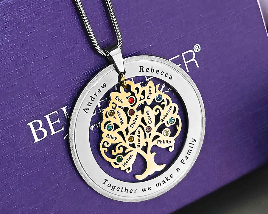 Tree of My Life Necklace with Sparkling Washer & Birthstones