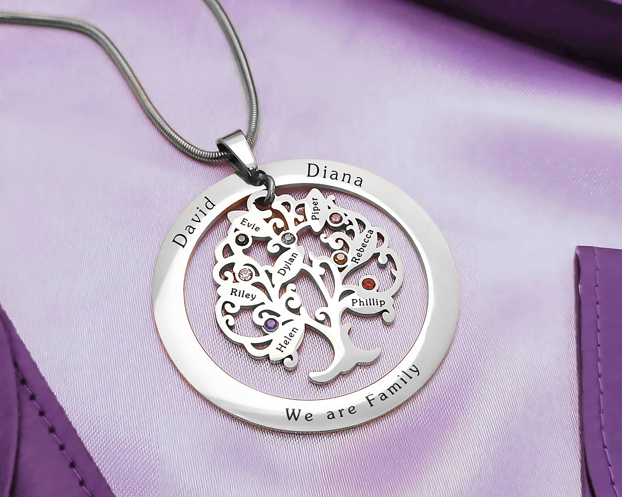 Tree of My Life Necklace with Washer & Birthstones