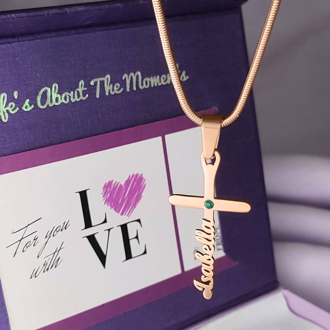 Unfailing Love Cross Name Necklace with Birthstone