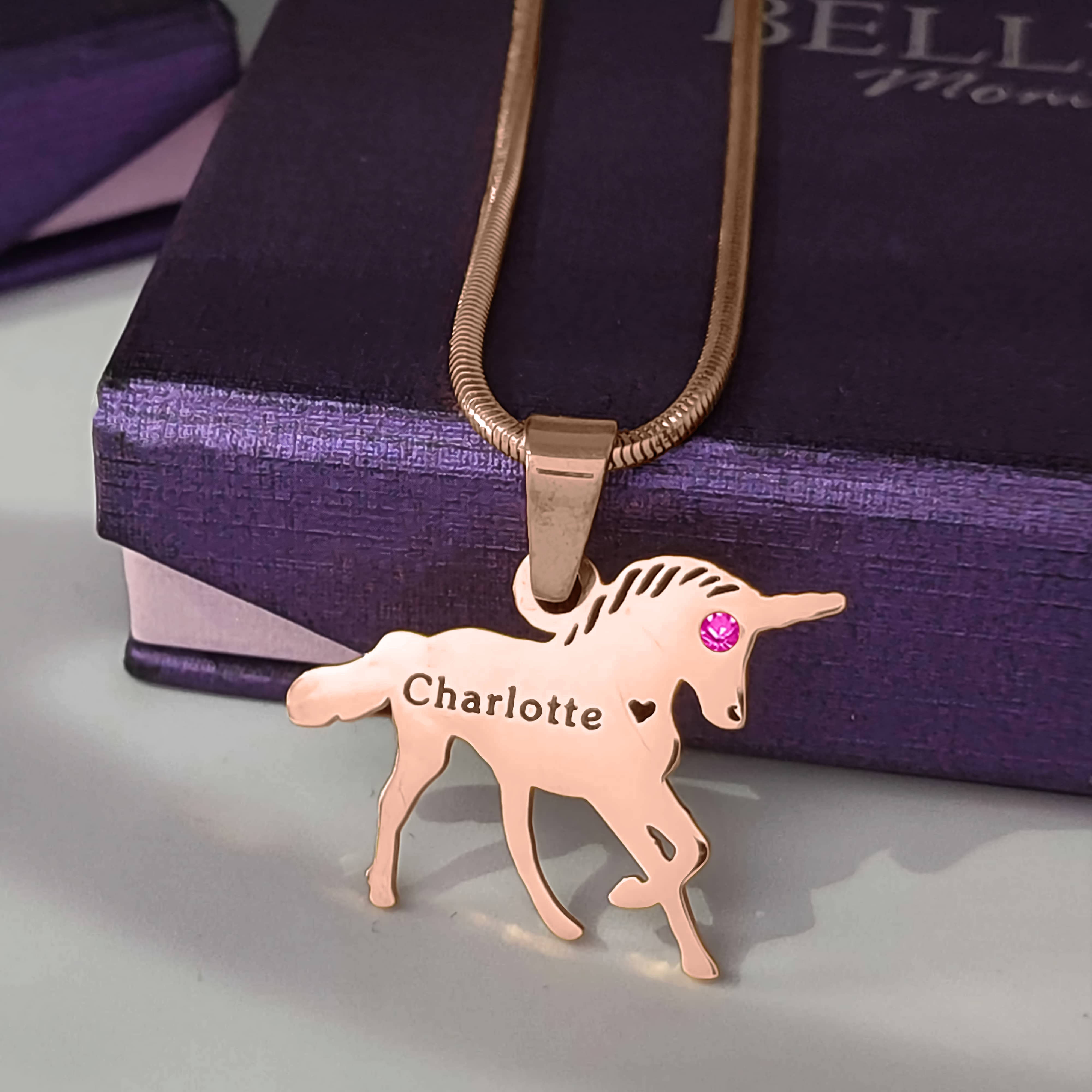 Unicorn Birthstone Name Necklace