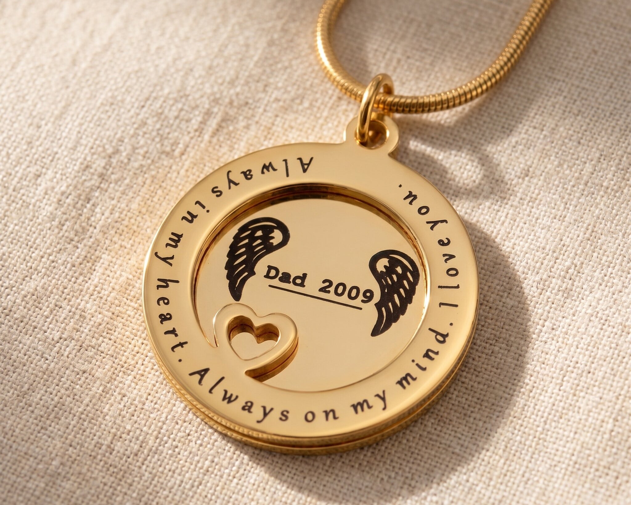 Always on my mind necklace in gold with layered round disc and washer pendant, meaningful keepsake jewellery gift