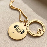 Always on my mind necklace showing layered round disc and washer pendant with personalised engraved detail