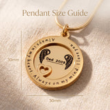 Always on my mind necklace size guide showing layered round disc and washer pendant dimensions