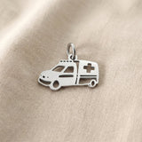 Silver ambulance charm for keyring honoring healthcare workers, emergency responders, and medical dedication