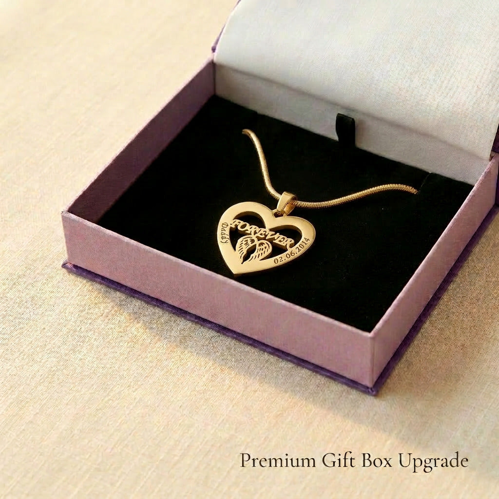 Angel In My Heart necklace presented in elegant jewelry gift box packaging