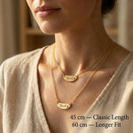 Chain length guide for Beck name necklace showing adjustable necklace length options