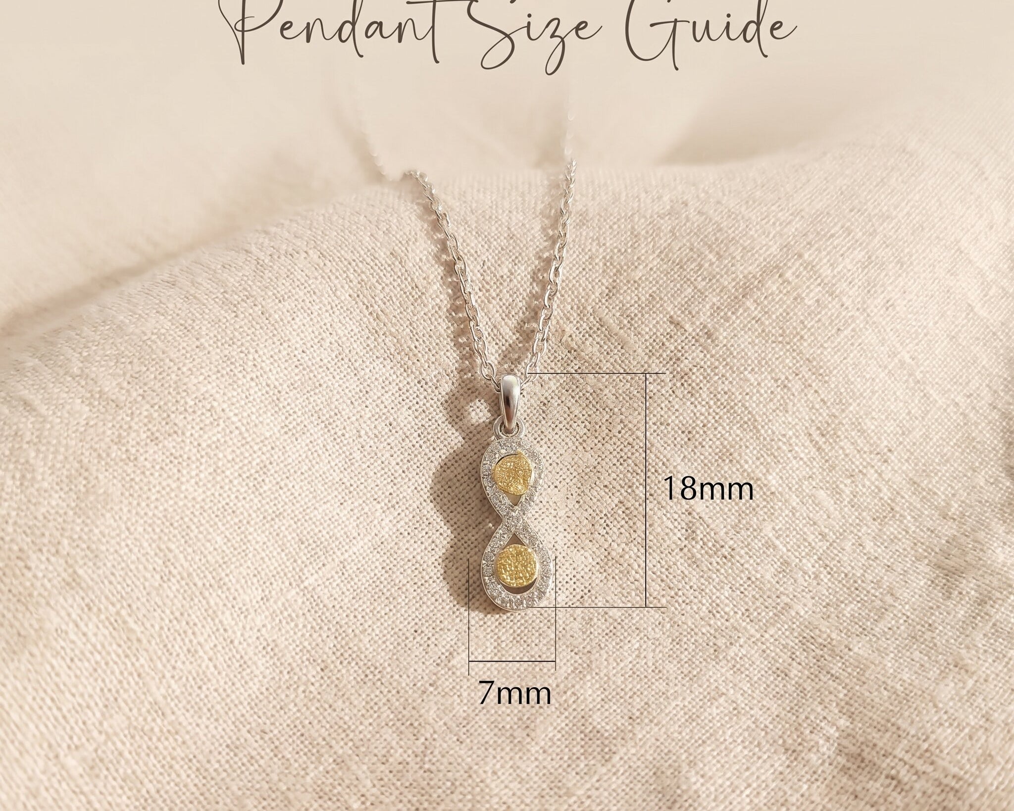 Best friend necklace size guide showing pendant dimensions and delicate design detail