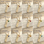 Birthflower necklace showing engraving and birthstone customization options